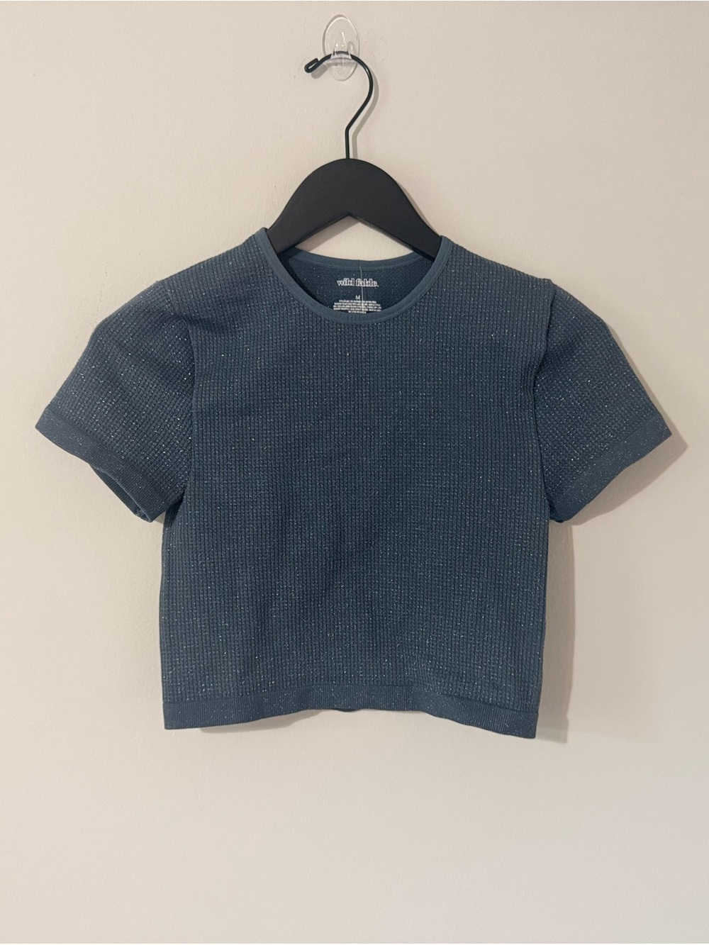 wild fable Navy Short Sleeve Sparkle Crop Tee